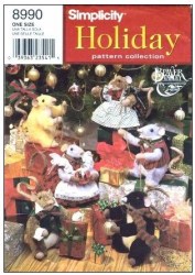 8990  SIMPLICITY 8'' SWEET XMAS MICE MOUSE DOLLS, CLOTHES PATTERN UNCUT